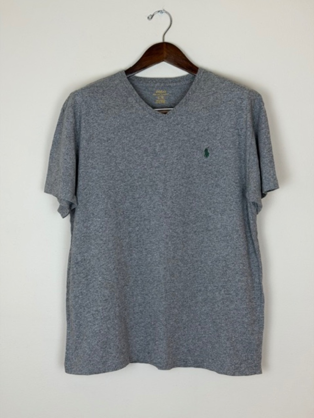 Polo Ralph Lauren Grey V-Neck Short Sleeve T-Shirt Sz Large Preppy Casual